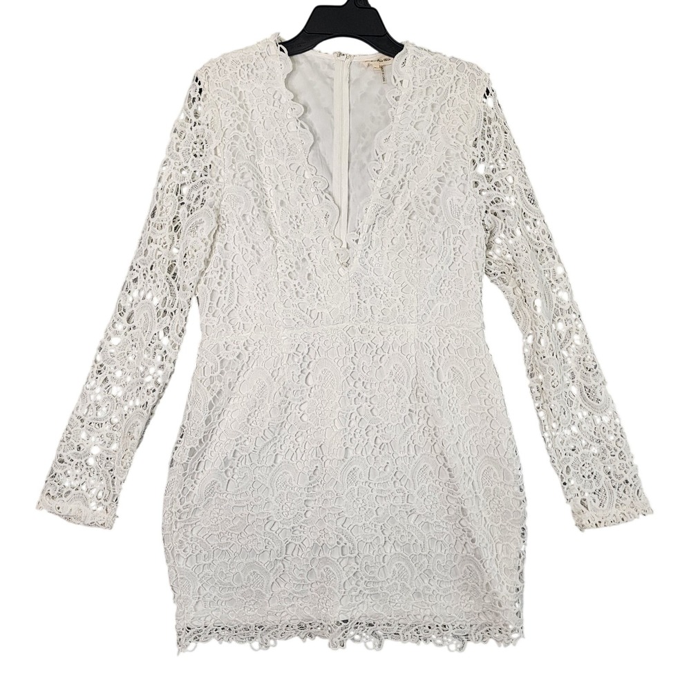 Southern Fried Chics White Boho Mini Dress Crochet Lace Long Sleeves Size XL